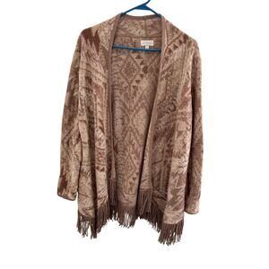Lucky Brand Womens Cardigan Size Medium Boho Multi Color Fringe Long Sleeves